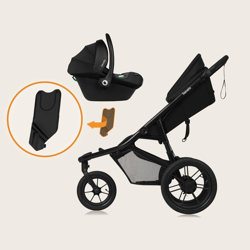Carucior sport, Lionelo, Azura, Cu 3 roti, Cu baldachin XXL impermeabil, Pliere compacta, Pana la 22 kg, 6-48 luni, Conform cu standardele europene de securitate EN1888-1 si EN1888-2, Negru - gogobaby.ro