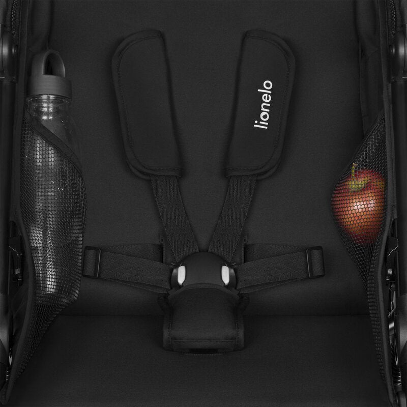 Carucior sport, Lionelo, Azura, Cu 3 roti, Cu baldachin XXL impermeabil, Pliere compacta, Pana la 22 kg, 6-48 luni, Conform cu standardele europene de securitate EN1888-1 si EN1888-2, Negru - gogobaby.ro