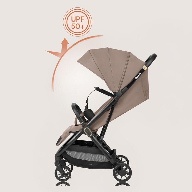 Carucior sport, Lionelo, Bess, Greutate redusa - 7.5 kg, Sustine 22 kg, 6 luni+, Capotina impermeabila, Protectie SPF 50+, Include suport sticla, Pliere cu o singura mana, Compact, Maner pentru transport, Conform cu EN1888-1 si EN1888-2, Bej - gogobaby.ro