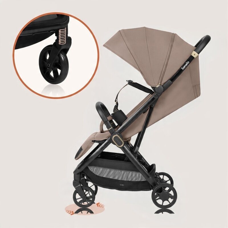 Carucior sport, Lionelo, Bess, Greutate redusa - 7.5 kg, Sustine 22 kg, 6 luni+, Capotina impermeabila, Protectie SPF 50+, Include suport sticla, Pliere cu o singura mana, Compact, Maner pentru transport, Conform cu EN1888-1 si EN1888-2, Bej - gogobaby.ro