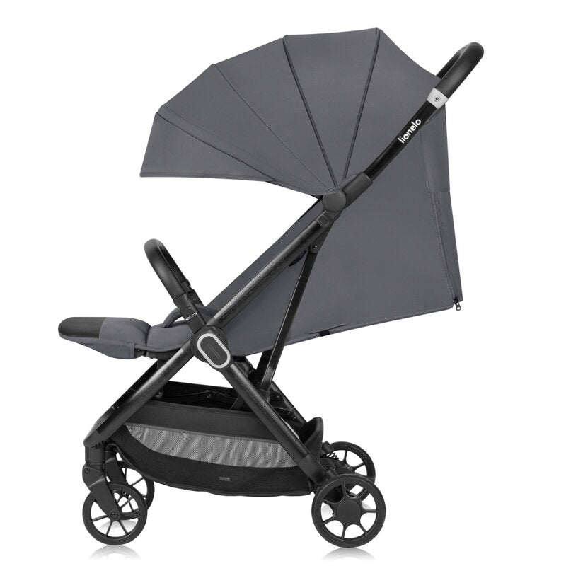 Carucior sport, Lionelo, Bess, Greutate redusa - 7.5 kg, Sustine 22 kg, 6 luni+, Capotina impermeabila, Protectie SPF 50+, Include suport sticla, Pliere cu o singura mana, Compact, Maner pentru transport, Conform cu EN1888-1 si EN1888-2, Gri - gogobaby.ro