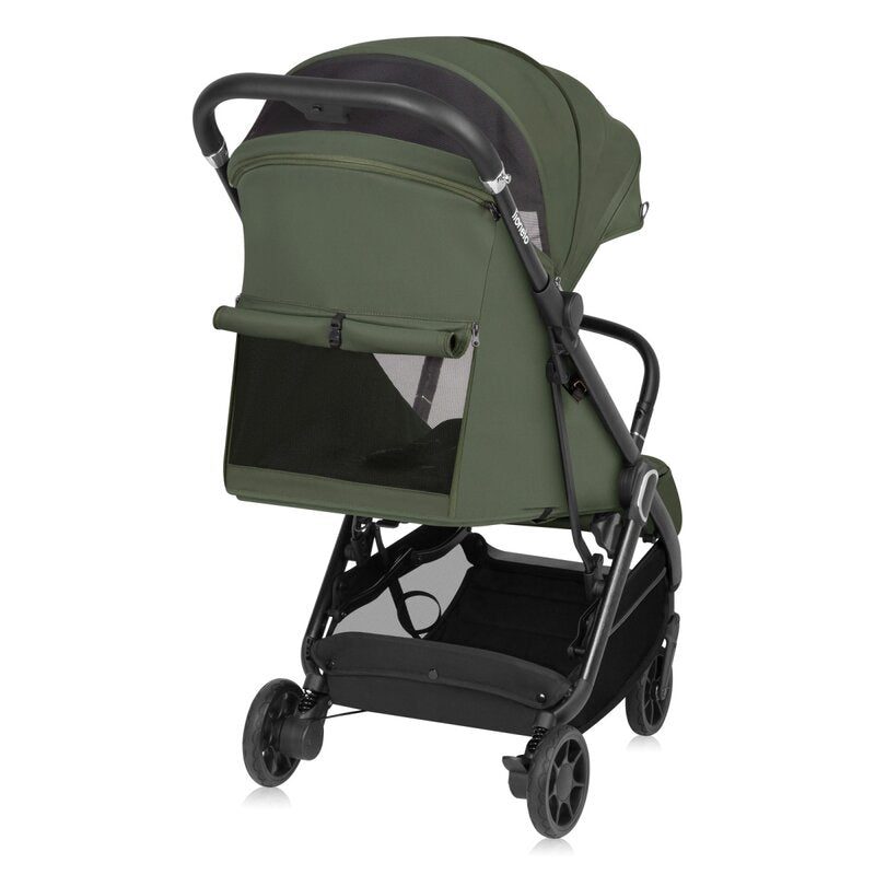 Carucior sport, Lionelo, Bess, Greutate redusa - 7.5 kg, Sustine 22 kg, 6 luni+, Capotina impermeabila, Protectie SPF 50+, Include suport sticla, Pliere cu o singura mana, Compact, Maner pentru transport, Conform cu EN1888-1 si EN1888-2, Verde - gogobaby.ro