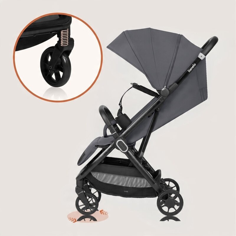Carucior sport, Lionelo, Bess, Greutate redusa - 7.5 kg, Sustine 22 kg, 6 luni+, Capotina impermeabila, Protectie SPF 50+, Include suport sticla, Pliere cu o singura mana, Compact, Maner pentru transport, Conform cu EN1888-1 si EN1888-2, Gri - gogobaby.ro
