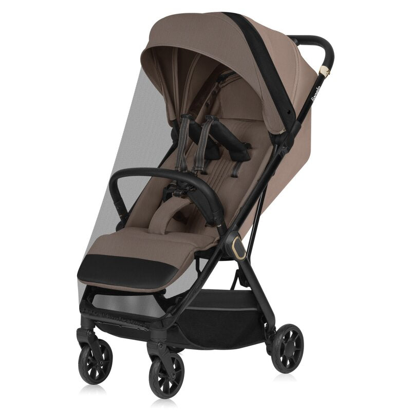 Carucior sport, Lionelo, Bess, Greutate redusa - 7.5 kg, Sustine 22 kg, 6 luni+, Capotina impermeabila, Protectie SPF 50+, Include suport sticla, Pliere cu o singura mana, Compact, Maner pentru transport, Conform cu EN1888-1 si EN1888-2, Bej - gogobaby.ro