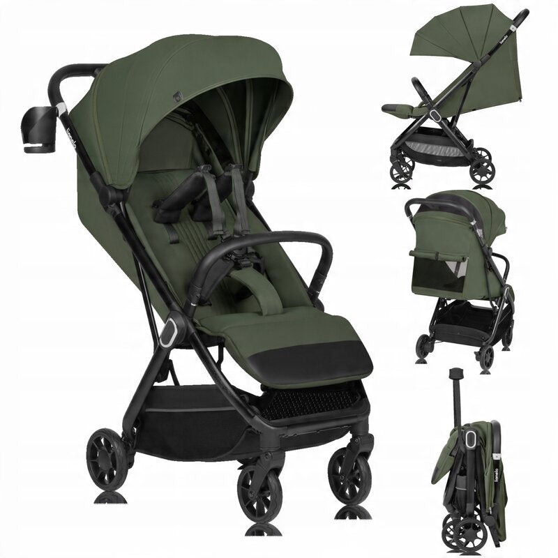 Carucior sport, Lionelo, Bess, Greutate redusa - 7.5 kg, Sustine 22 kg, 6 luni+, Capotina impermeabila, Protectie SPF 50+, Include suport sticla, Pliere cu o singura mana, Compact, Maner pentru transport, Conform cu EN1888-1 si EN1888-2, Verde - gogobaby.ro
