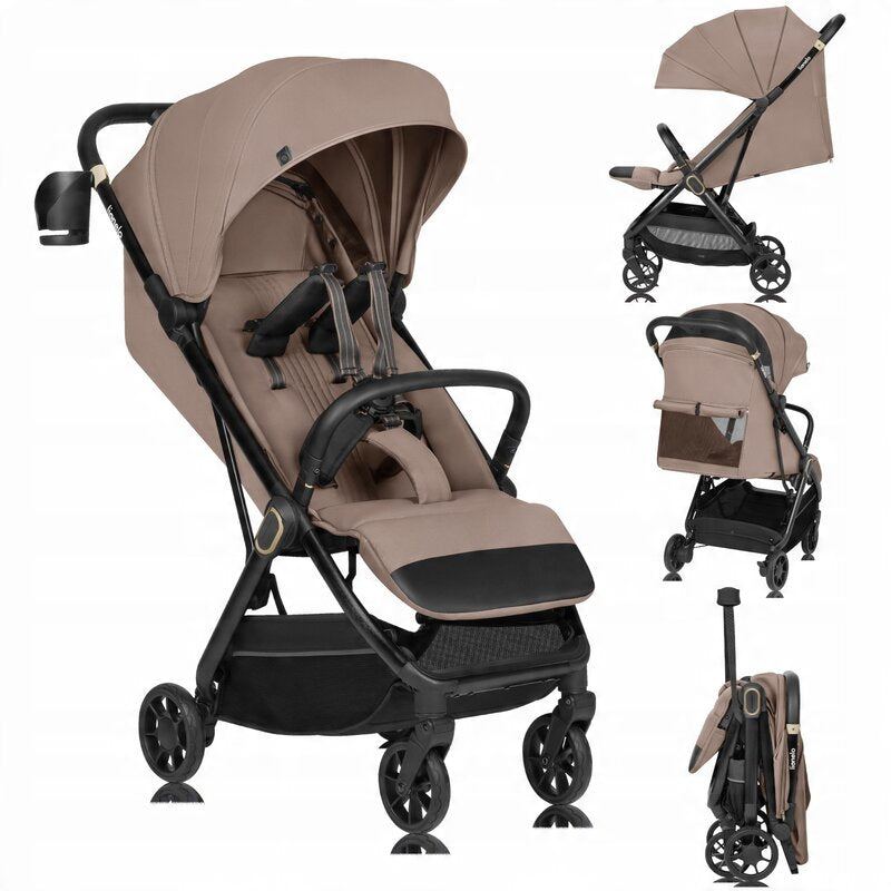Carucior sport, Lionelo, Bess, Greutate redusa - 7.5 kg, Sustine 22 kg, 6 luni+, Capotina impermeabila, Protectie SPF 50+, Include suport sticla, Pliere cu o singura mana, Compact, Maner pentru transport, Conform cu EN1888-1 si EN1888-2, Bej - gogobaby.ro