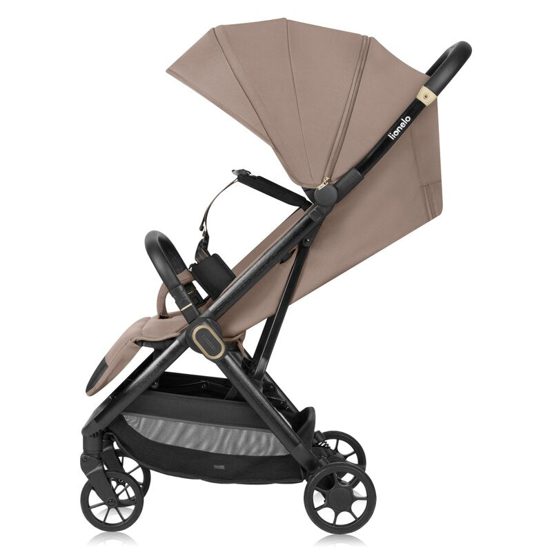 Carucior sport, Lionelo, Bess, Greutate redusa - 7.5 kg, Sustine 22 kg, 6 luni+, Capotina impermeabila, Protectie SPF 50+, Include suport sticla, Pliere cu o singura mana, Compact, Maner pentru transport, Conform cu EN1888-1 si EN1888-2, Bej - gogobaby.ro