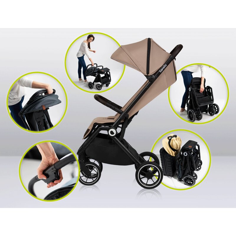 Carucior sport, Lionelo, Cloe, Cu accesorii, Cadru din aluminiu, Pana la 22 kg, Usor, Pliere compacta pentru avion, cu o singura mana, Ideal pentru toate tipurile de suprafete, 6 luni+, Bej - gogobaby.ro