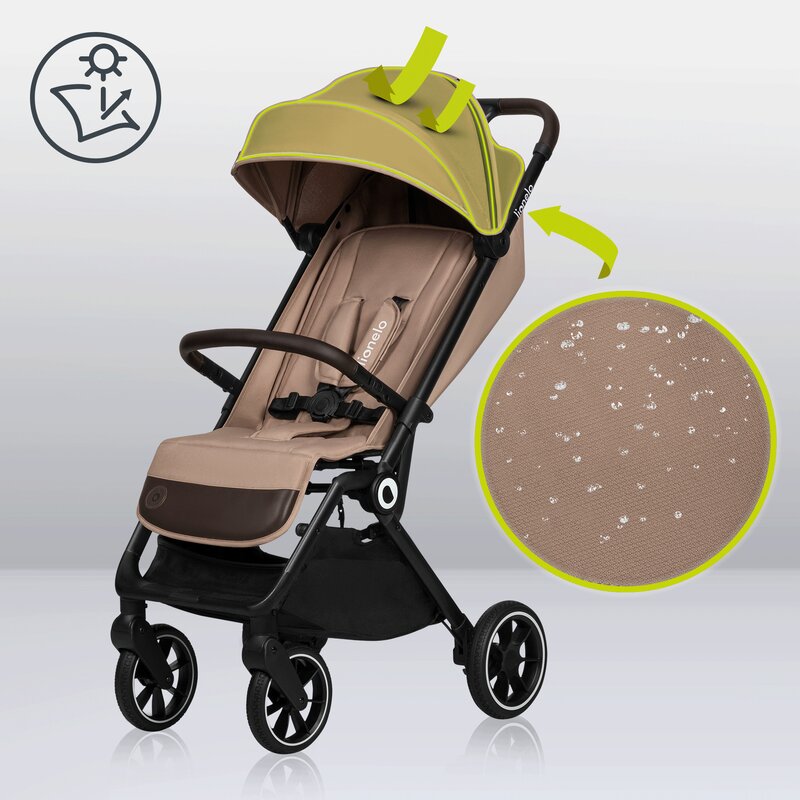 Carucior sport, Lionelo, Cloe, Cu accesorii, Cadru din aluminiu, Pana la 22 kg, Usor, Pliere compacta pentru avion, cu o singura mana, Ideal pentru toate tipurile de suprafete, 6 luni+, Bej - gogobaby.ro