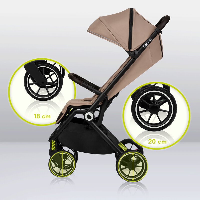 Carucior sport, Lionelo, Cloe, Cu accesorii, Cadru din aluminiu, Pana la 22 kg, Usor, Pliere compacta pentru avion, cu o singura mana, Ideal pentru toate tipurile de suprafete, 6 luni+, Bej - gogobaby.ro