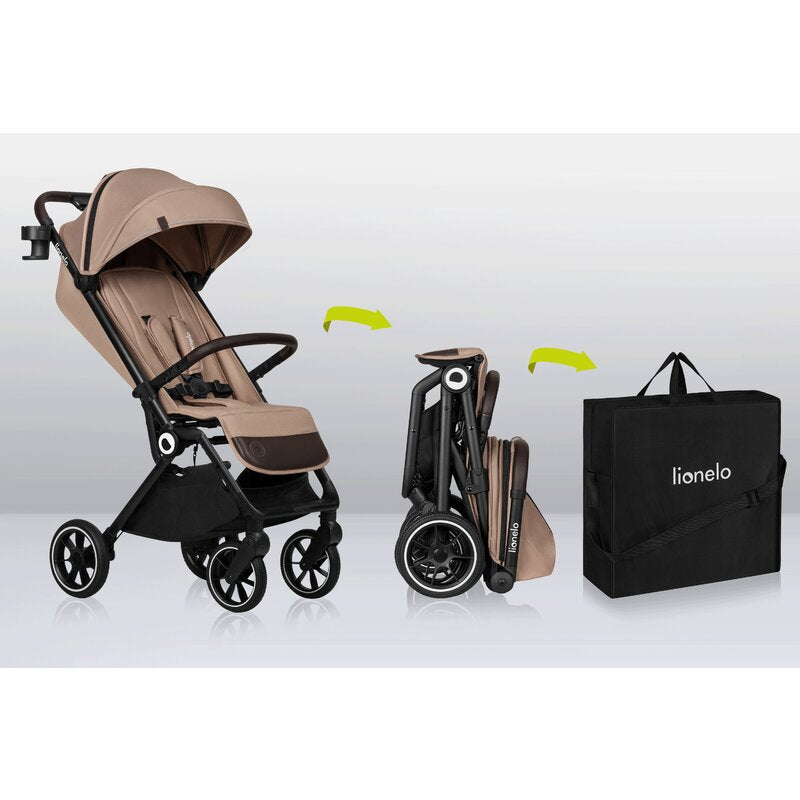 Carucior sport, Lionelo, Cloe, Cu accesorii, Cadru din aluminiu, Pana la 22 kg, Usor, Pliere compacta pentru avion, cu o singura mana, Ideal pentru toate tipurile de suprafete, 6 luni+, Bej - gogobaby.ro