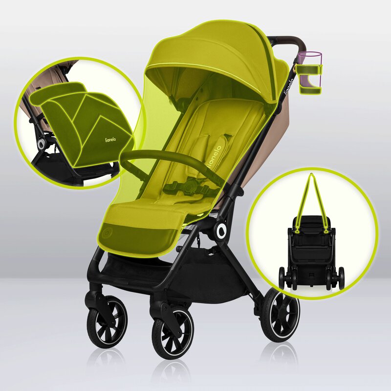 Carucior sport, Lionelo, Cloe, Cu accesorii, Cadru din aluminiu, Pana la 22 kg, Usor, Pliere compacta pentru avion, cu o singura mana, Ideal pentru toate tipurile de suprafete, 6 luni+, Bej - gogobaby.ro