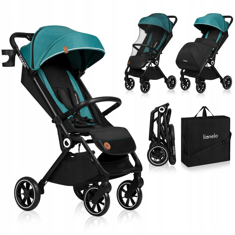 Carucior sport, Lionelo, Cloe, Cu accesorii, Cadru din aluminiu, Pana la 22 kg, Usor, Pliere compacta pentru avion, cu o singura mana, Ideal pentru toate tipurile de suprafete, 6 luni+, Verde Smarald - gogobaby.ro