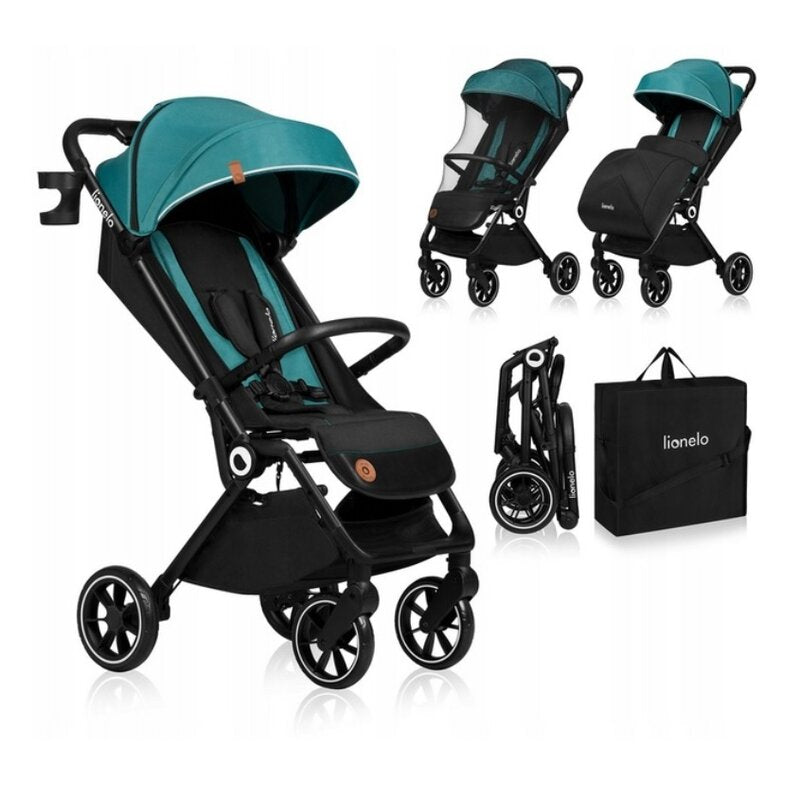 Carucior sport, Lionelo, Cloe, Cu accesorii, Cadru din aluminiu, Pana la 22 kg, Usor, Pliere compacta pentru avion, cu o singura mana, Ideal pentru toate tipurile de suprafete, 6 luni+, Verde Smarald - gogobaby.ro
