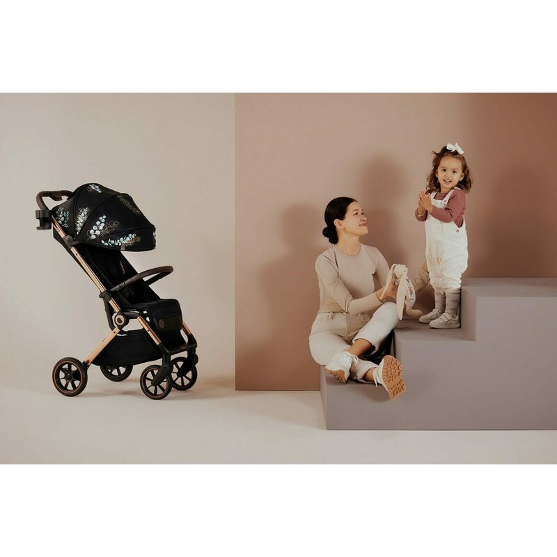 Carucior sport, Lionelo, Cloe, Golden Moments, Editie limitata, Cu accesorii, Cadru din aluminiu, Pana la 22 kg, Usor, Pliere compacta pentru avion, cu o singura mana, Ideal pentru toate tipurile de suprafete, 6 luni+, Negru - gogobaby.ro