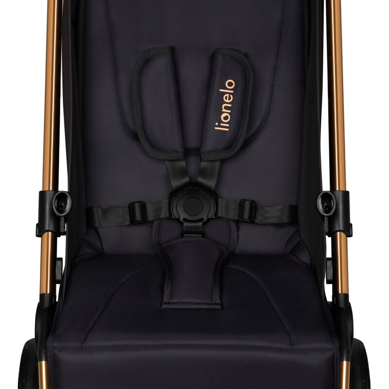 Carucior sport, Lionelo, Cloe, Golden Moments, Editie limitata, Cu accesorii, Cadru din aluminiu, Pana la 22 kg, Usor, Pliere compacta pentru avion, cu o singura mana, Ideal pentru toate tipurile de suprafete, 6 luni+, Negru - gogobaby.ro