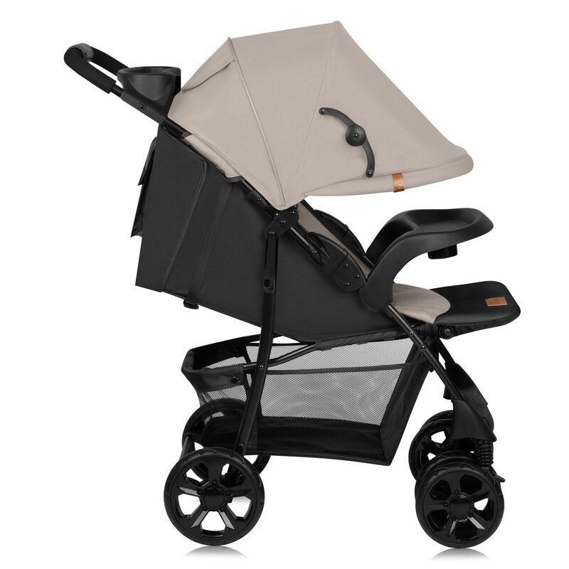 Carucior sport, Lionelo, Emma Plus, Cu tavita, 2 Suporturi pentru pahar, Geanta accesorii, Conform cu standardul european de securitate EN1888-1, Bej - gogobaby.ro