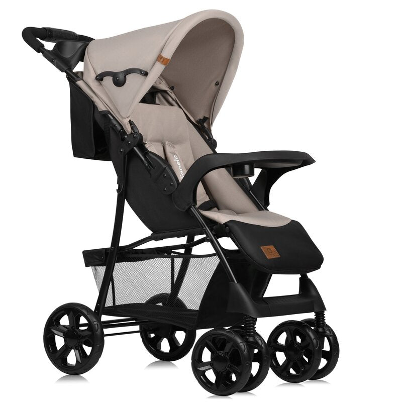 Carucior sport, Lionelo, Emma Plus, Cu tavita, 2 Suporturi pentru pahar, Geanta accesorii, Conform cu standardul european de securitate EN1888-1, Bej - gogobaby.ro