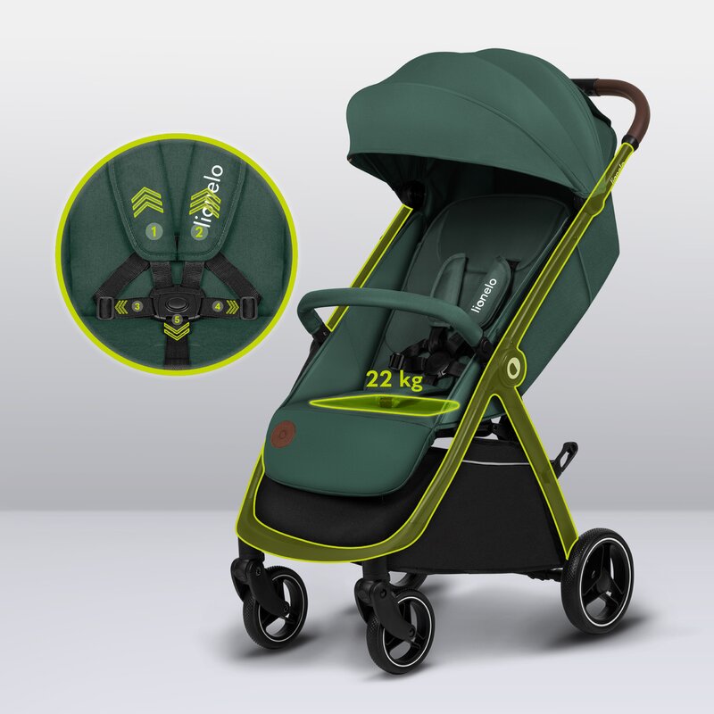Carucior sport, Lionelo, Ingrid, Capotina impermeabila cu filtru UPF50+, Pana la 22 Kg, Spatar reglabil in 3 pozitii, Include suport pahar si plasa de tantari, Sistem pentru pliere automata, 6 luni+, Verde - gogobaby.ro
