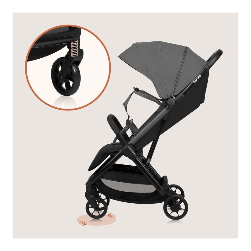 Carucior sport, Lionelo, Julie Air, Greutate redusa - 7.5 kg, Sustine 22 kg, 6 luni+, Capotina impermeabila, Protectie SPF 50+, Include suport sticla, Pliere compacta pentru calatorii, Conform cu EN1888-1 si EN1888-2, Gri - gogobaby.ro