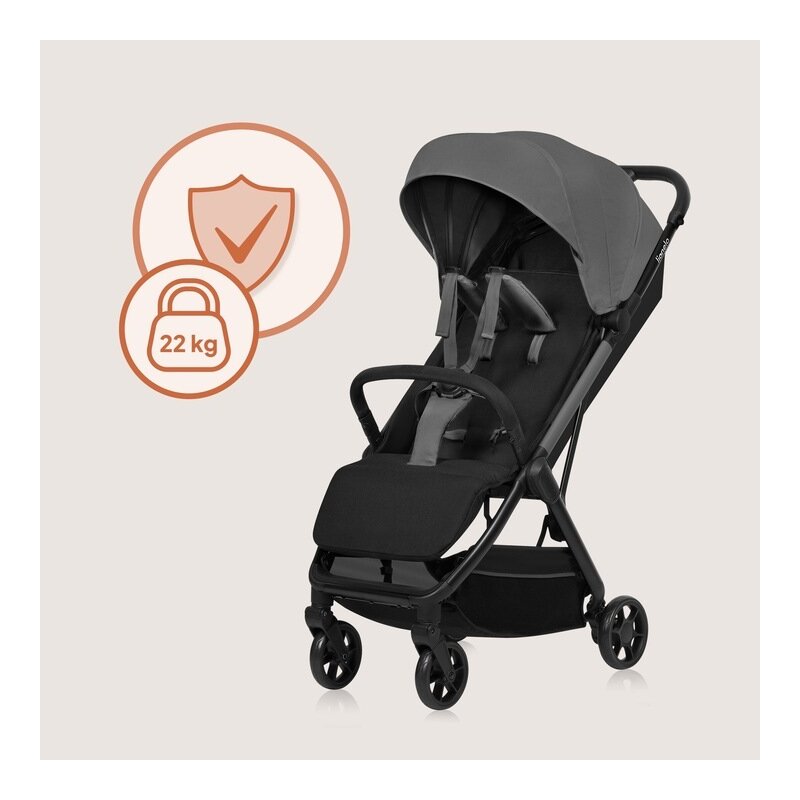 Carucior sport, Lionelo, Julie Air, Greutate redusa - 7.5 kg, Sustine 22 kg, 6 luni+, Capotina impermeabila, Protectie SPF 50+, Include suport sticla, Pliere compacta pentru calatorii, Conform cu EN1888-1 si EN1888-2, Gri - gogobaby.ro