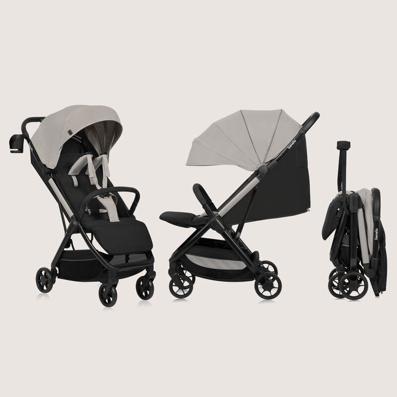 Carucior sport, Lionelo, Julie Air, Greutate redusa - 7.5 kg, Sustine 22 kg, 6 luni+, Capotina impermeabila, Protectie SPF 50+, Include suport sticla, Pliere compacta pentru calatorii, Conform cu EN1888-1 si EN1888-2, Bej - gogobaby.ro