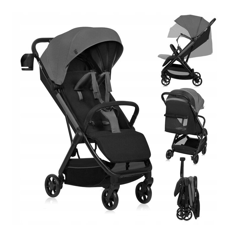 Carucior sport, Lionelo, Julie Air, Greutate redusa - 7.5 kg, Sustine 22 kg, 6 luni+, Capotina impermeabila, Protectie SPF 50+, Include suport sticla, Pliere compacta pentru calatorii, Conform cu EN1888-1 si EN1888-2, Gri - gogobaby.ro