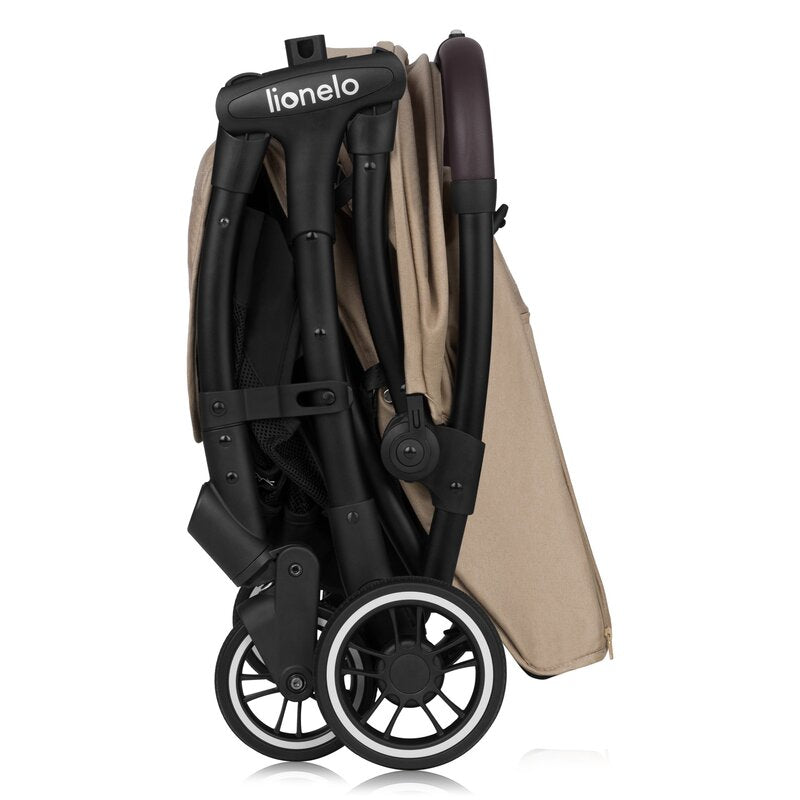 Carucior sport, Lionelo, Julie One, De la nastere, Greutate redusa, Cu accesorii, Cadru din aluminiu, 0-22 kg, Pliere compacta pentru avion, Conform cu standardele europene de securitate EN1888-1 si EN1888-2, Bej - gogobaby.ro