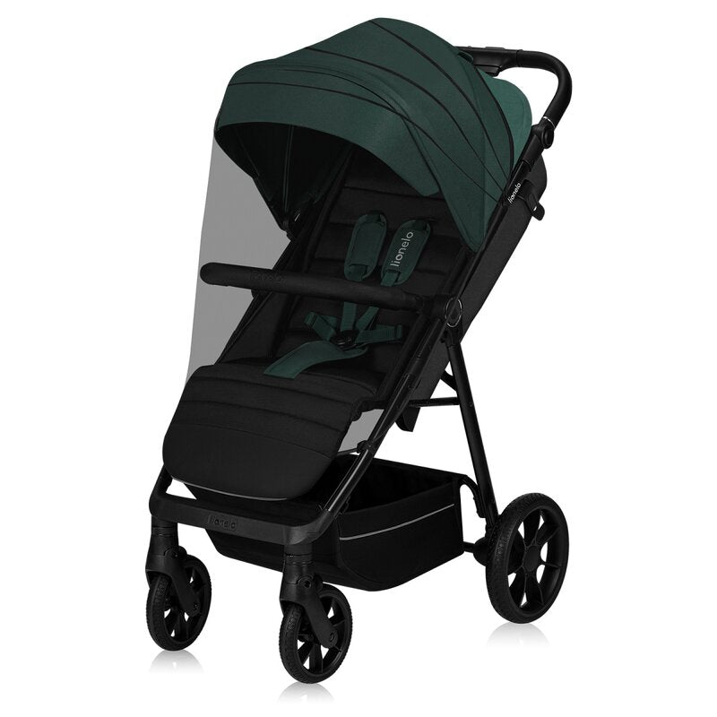 Carucior sport, Lionelo, Mira, Maner reglabil in 5 pozitii, Spatar si suport de picioare reglabile, Plasa de tantari si suport biberon incluse, Pana la 22 kg, 6 luni+, Conform cu EN1888-1, EN1888-2, Testare SGS, Verde - gogobaby.ro