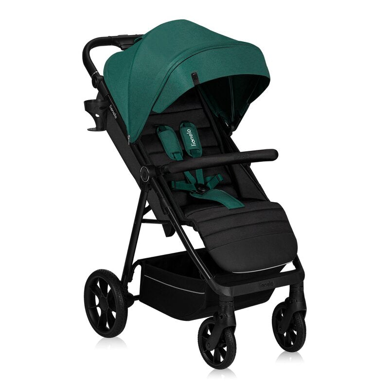 Carucior sport, Lionelo, Mira, Maner reglabil in 5 pozitii, Spatar si suport de picioare reglabile, Plasa de tantari si suport biberon incluse, Pana la 22 kg, 6 luni+, Conform cu EN1888-1, EN1888-2, Testare SGS, Verde - gogobaby.ro
