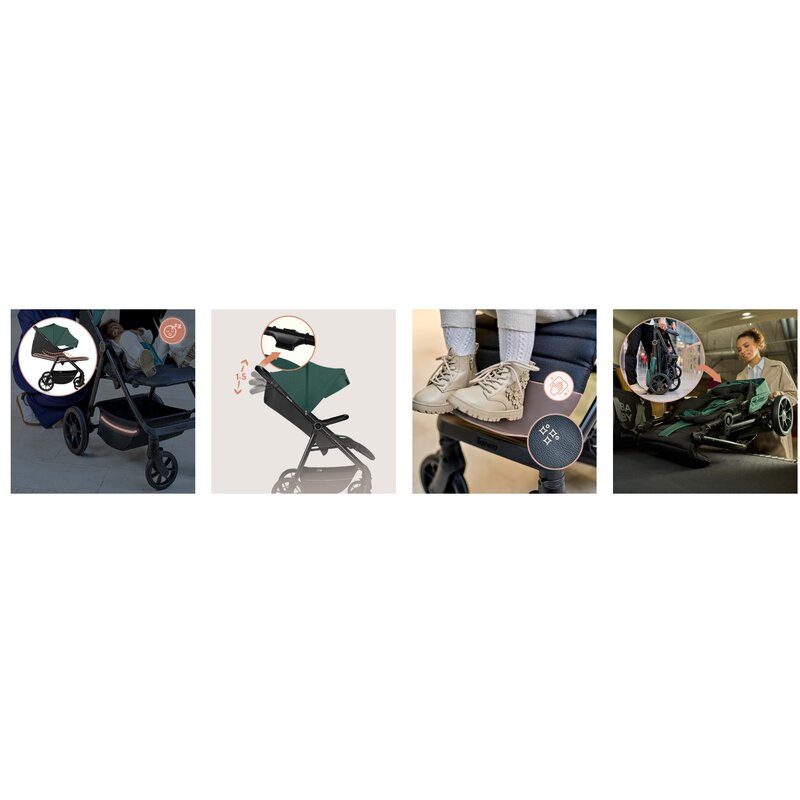 Carucior sport, Lionelo, Mira, Maner reglabil in 5 pozitii, Spatar si suport de picioare reglabile, Plasa de tantari si suport biberon incluse, Pana la 22 kg, 6 luni+, Conform cu EN1888-1, EN1888-2, Testare SGS, Verde - gogobaby.ro