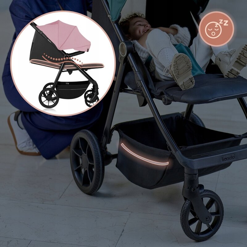 Carucior sport, Lionelo, Mira, Maner reglabil in 5 pozitii, Spatar si suport de picioare reglabile, Plasa de tantari si suport biberon incluse, Pana la 22 kg, 6 luni+, Conform cu EN1888-1, EN1888-2, Testare SGS, Roz - gogobaby.ro