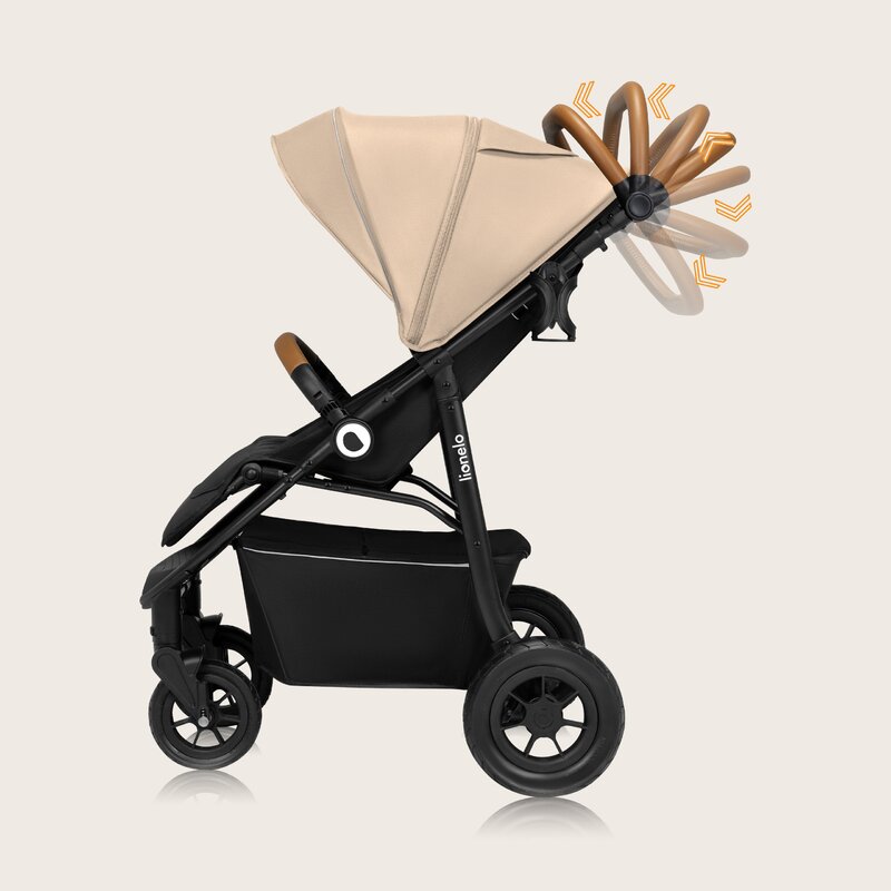 Carucior sport, Lionelo, Natt, De la nastere, Cu accesorii si capotina XXL reglabila, 0 - 22 kg, Conform cu standardele europene de securitate EN1888-1, EN1888-2, Bej - gogobaby.ro