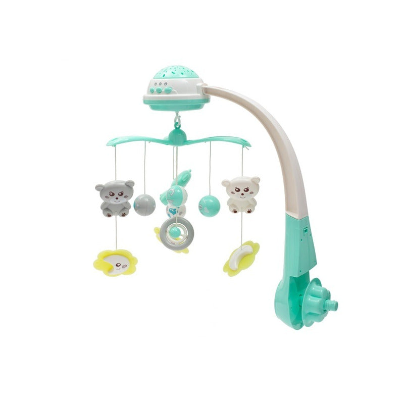 Carusel muzical, BabyMix, Pentru patut bebelusi, Cu proiectii, Cu melodii si sunete ale naturii, Cu 10 jucarii si ceas de jucarie pe suport, Mint - gogobaby.ro