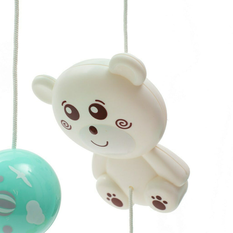 Carusel muzical, BabyMix, Pentru patut bebelusi, Cu proiectii, Cu melodii si sunete ale naturii, Cu 10 jucarii si ceas de jucarie pe suport, Mint - gogobaby.ro