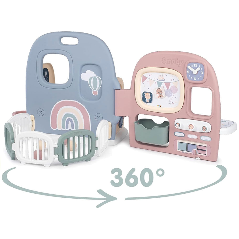 Centru de ingrijire pentru papusi Smoby Baby Care Childcare Center albastru roz cu accesorii - gogobaby.ro