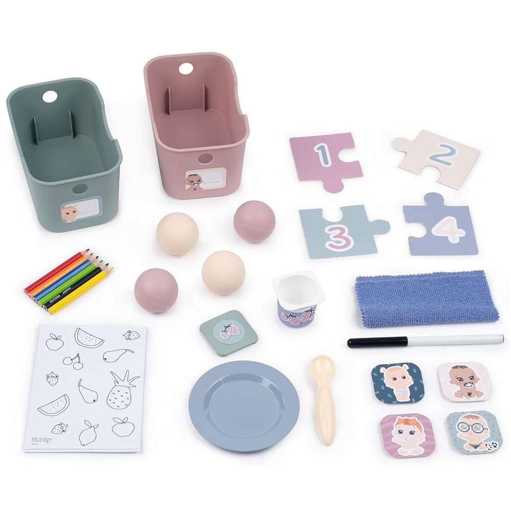 Centru de ingrijire pentru papusi Smoby Baby Care Childcare Center albastru roz cu accesorii - gogobaby.ro