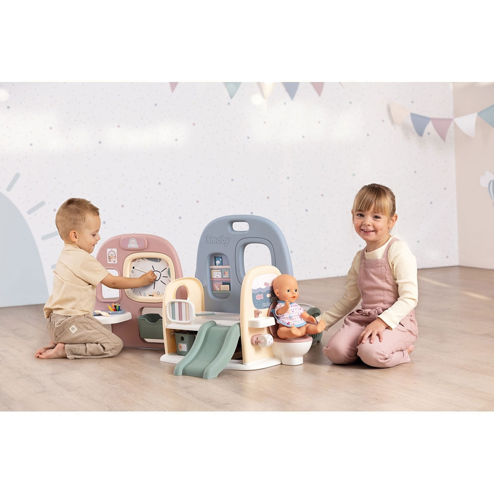 Centru de ingrijire pentru papusi Smoby Baby Care Childcare Center albastru roz cu accesorii - gogobaby.ro