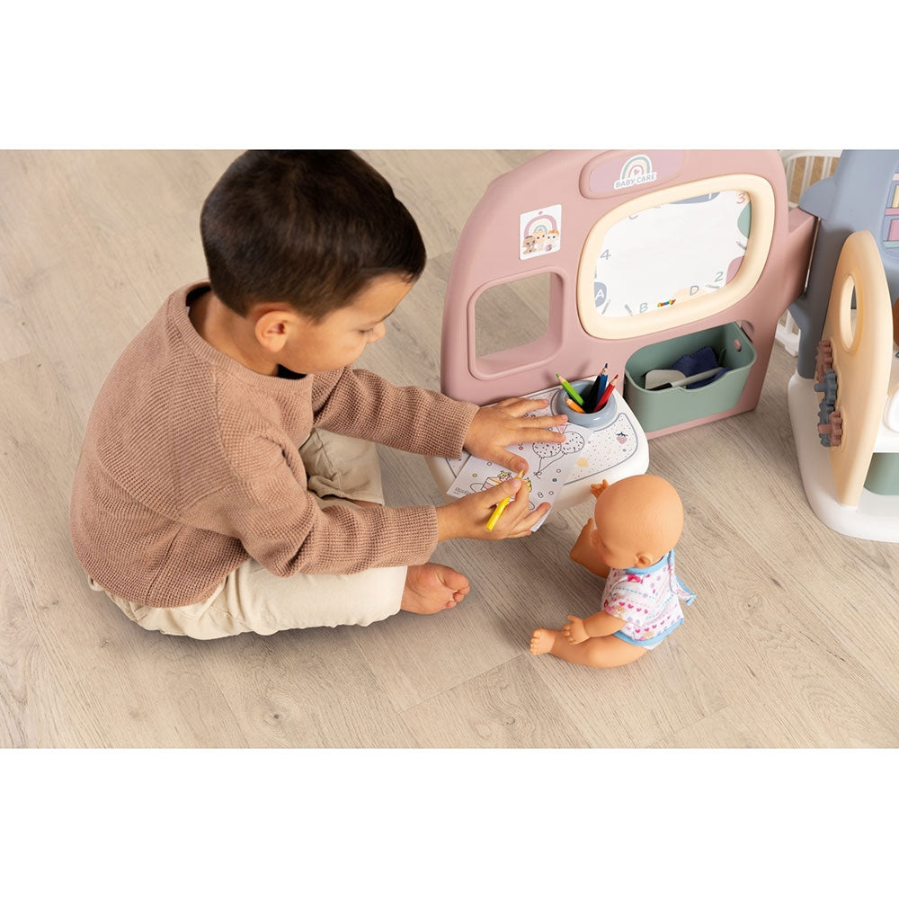 Centru de ingrijire pentru papusi Smoby Baby Care Childcare Center albastru roz cu accesorii - gogobaby.ro