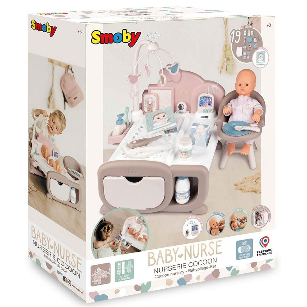 Centru de ingrijire pentru papusi Smoby Baby Nurse Cocoon Nursery crem cu accesorii - gogobaby.ro