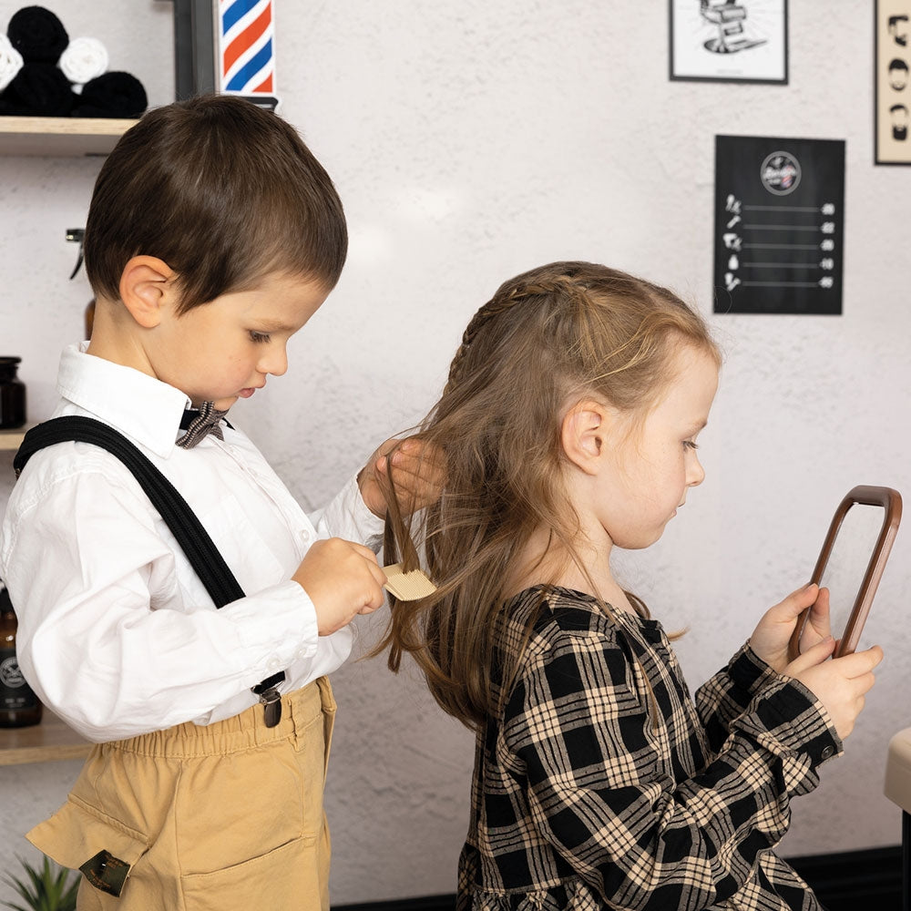 Salon coafura pentru copii Smoby Barber Shop, Barber and Cut negru - gogobaby.ro
