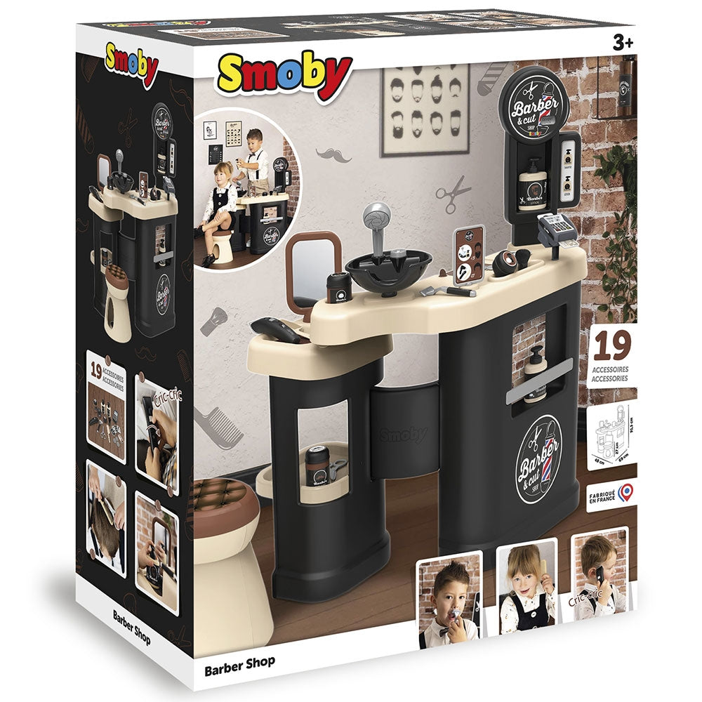 Salon coafura pentru copii Smoby Barber Shop, Barber and Cut negru - gogobaby.ro