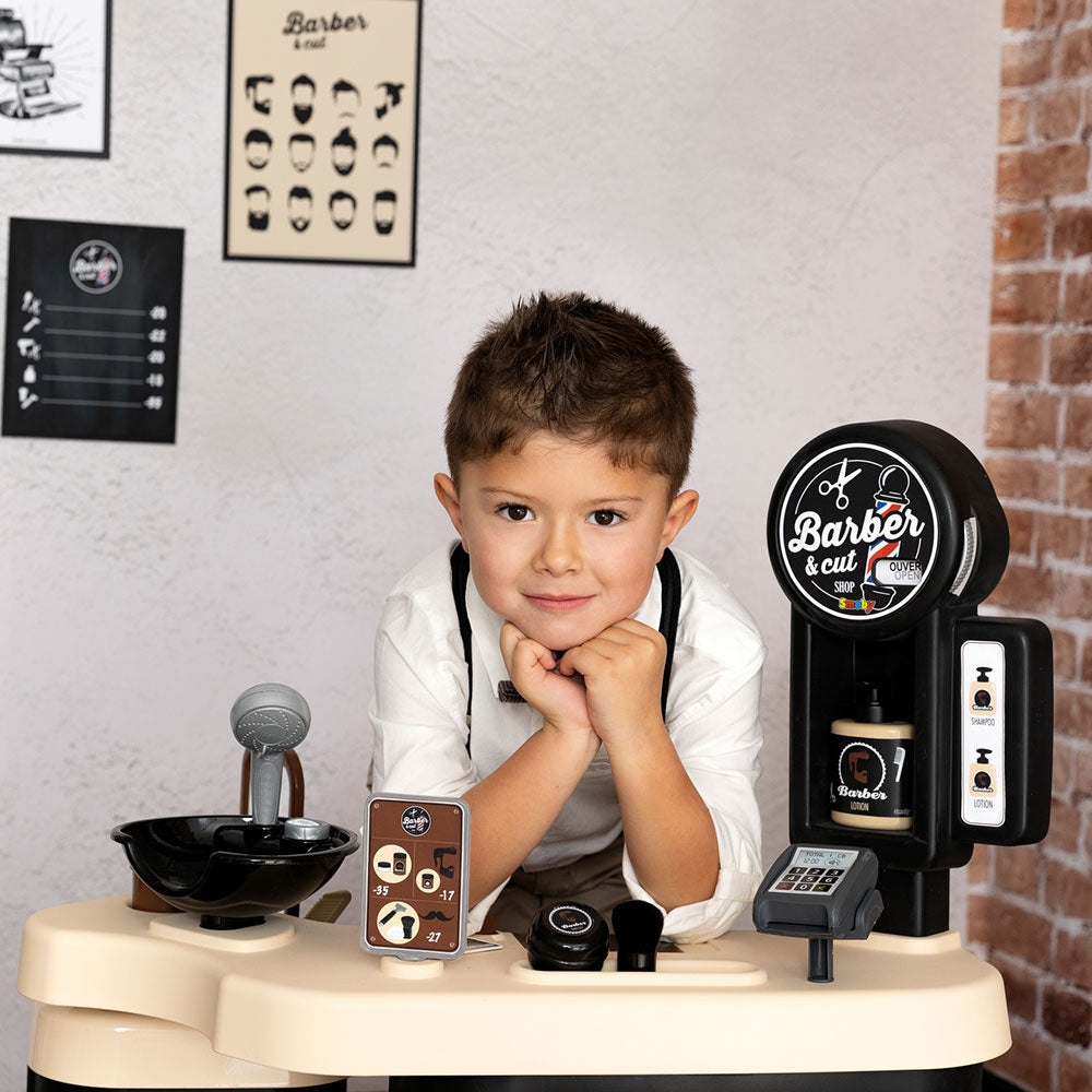 Salon coafura pentru copii Smoby Barber Shop, Barber and Cut negru - gogobaby.ro