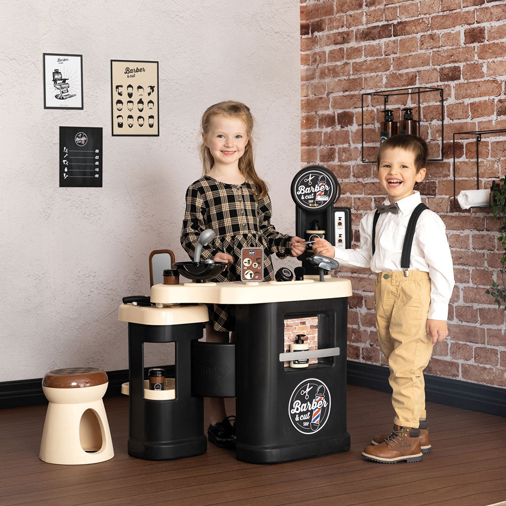 Salon coafura pentru copii Smoby Barber Shop, Barber and Cut negru - gogobaby.ro