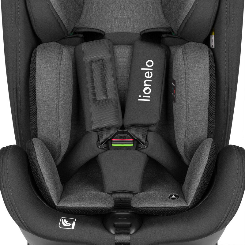 Scaun auto, Lionelo, Harper i-Size, Isofix, Cu centura TopTether, Cu spatar inclinabil in 5 pozitii, Cu tetiera reglabila in 13 pozitii, Cu tehnologie Dri Seat, Instalare cu fata inainte, 9-36 kg, 76-150 cm, Conform cu ECE R129, Gri - gogobaby.ro