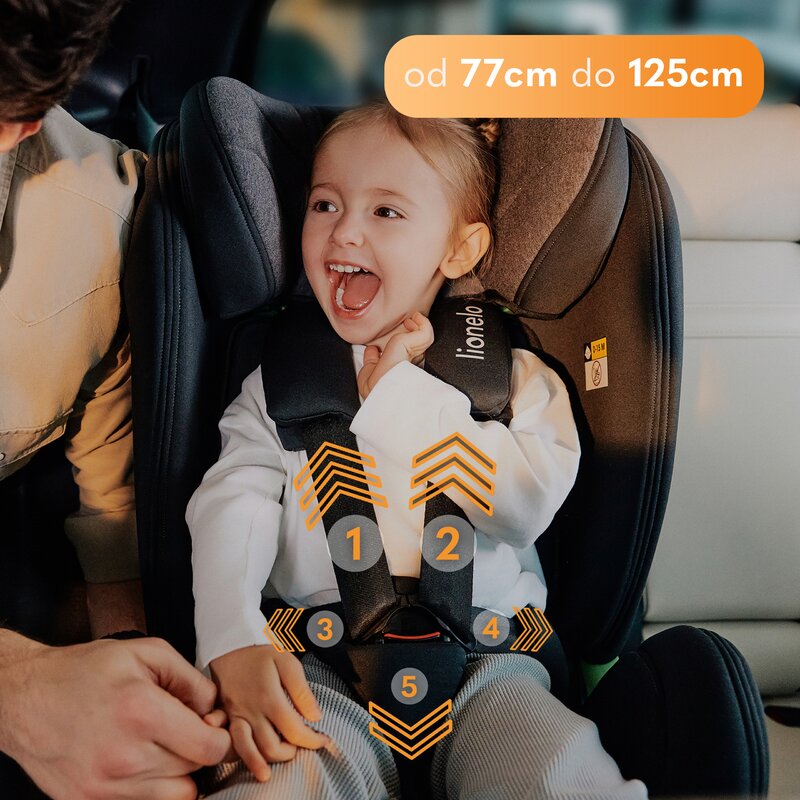 Scaun auto, Lionelo, Harper i-Size, Isofix, Cu centura TopTether, Cu spatar inclinabil in 5 pozitii, Cu tetiera reglabila in 13 pozitii, Cu tehnologie Dri Seat, Instalare cu fata inainte, 9-36 kg, 76-150 cm, Conform cu ECE R129, Gri - gogobaby.ro
