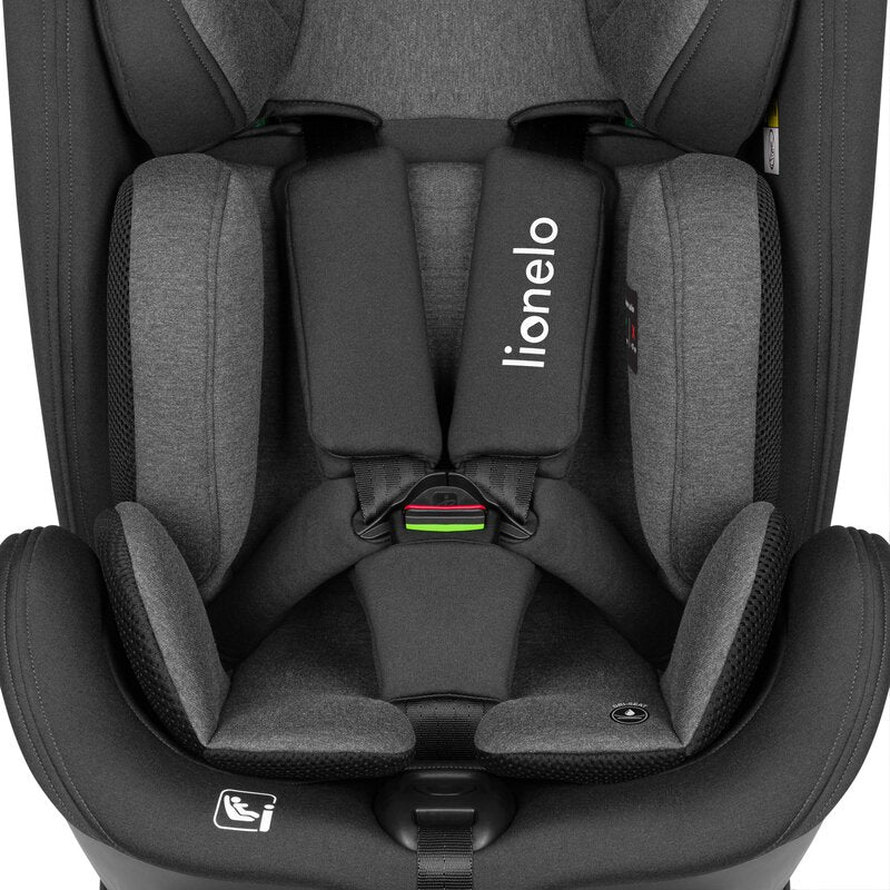 Scaun auto, Lionelo, Harper i-Size, Isofix, Cu centura TopTether, Cu spatar inclinabil in 5 pozitii, Cu tetiera reglabila in 13 pozitii, Cu tehnologie Dri Seat, Instalare cu fata inainte, 9-36 kg, 76-150 cm, Conform cu ECE R129, Gri - gogobaby.ro