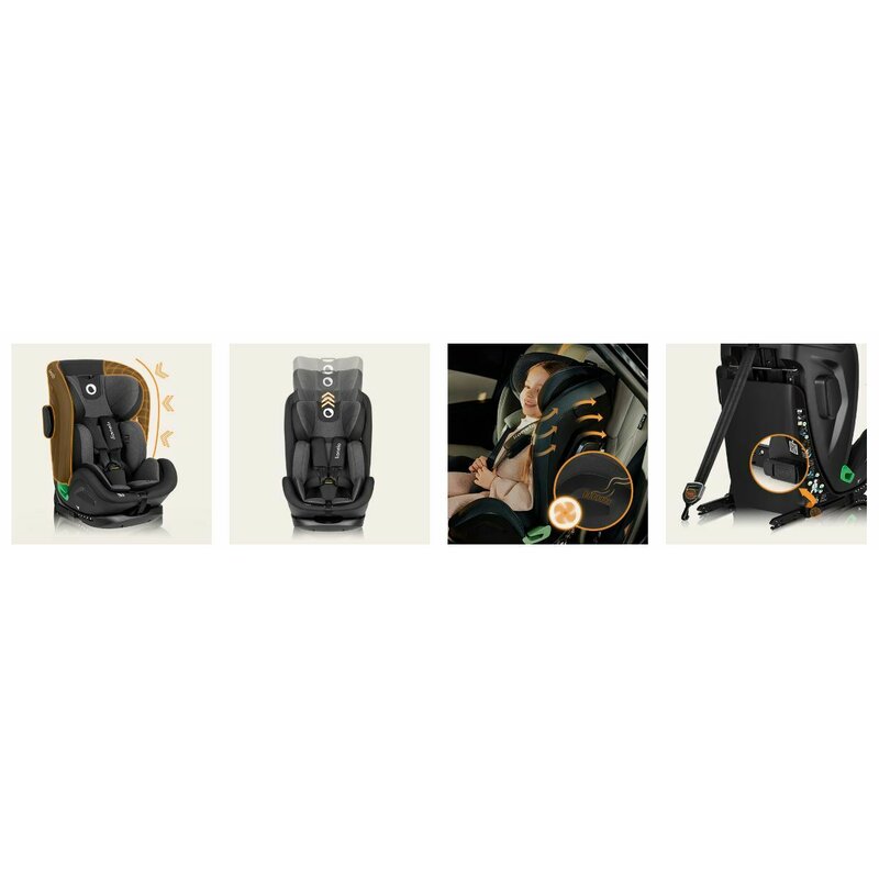 Scaun auto, Lionelo, Harper i-Size, Isofix, Cu centura TopTether, Cu spatar inclinabil in 5 pozitii, Cu tetiera reglabila in 13 pozitii, Cu tehnologie Dri Seat, Instalare cu fata inainte, 9-36 kg, 76-150 cm, Conform cu ECE R129, Gri - gogobaby.ro
