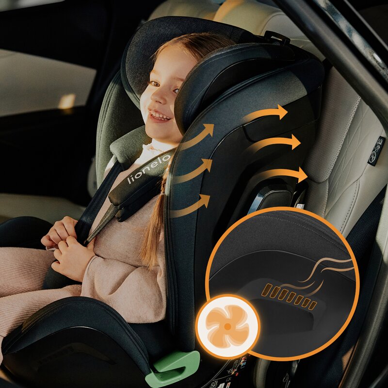 Scaun auto, Lionelo, Harper i-Size, Isofix, Cu centura TopTether, Cu spatar inclinabil in 5 pozitii, Cu tetiera reglabila in 13 pozitii, Cu tehnologie Dri Seat, Instalare cu fata inainte, 9-36 kg, 76-150 cm, Conform cu ECE R129, Gri - gogobaby.ro