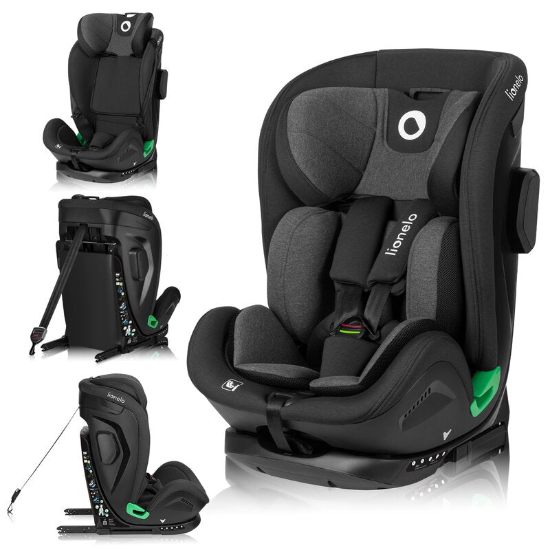 Scaun auto, Lionelo, Harper i-Size, Isofix, Cu centura TopTether, Cu spatar inclinabil in 5 pozitii, Cu tetiera reglabila in 13 pozitii, Cu tehnologie Dri Seat, Instalare cu fata inainte, 9-36 kg, 76-150 cm, Conform cu ECE R129, Gri - gogobaby.ro